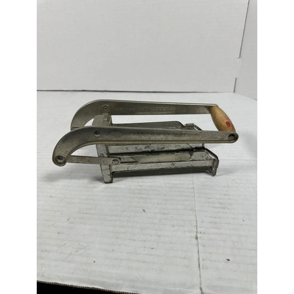 Vintage EKCO French Fry Cutter USA Made Tinned Steel Manual Potato Slicer Wood